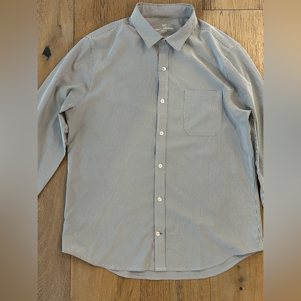 Mack Weldon Shirt Men Medium AirFlex Button Up Performance Seawool Navy Ticker - Picture 3 of 10